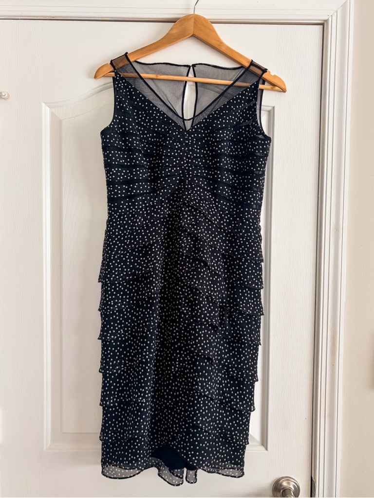 Adrianna Papell Black And White Polka Dot Tiered Dress Size 10